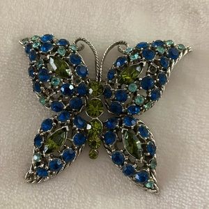 Vintage, Beautiful, Green and Blue Tone Stone Butterfly Brooch.